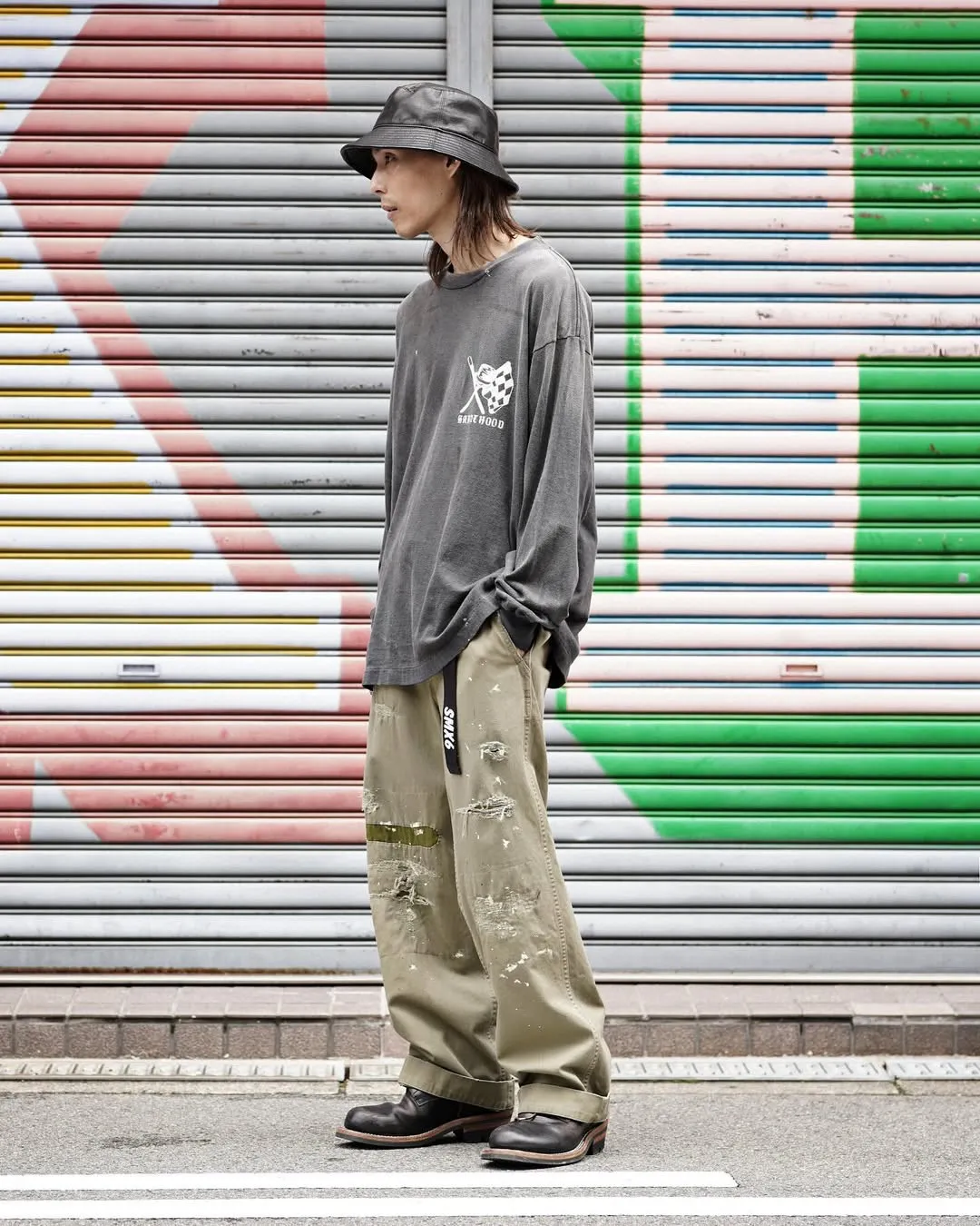 SAINT Mxxxxxx × NEIGHBORHOOD STHD . LS TEE SPEED KILLS/BLK Skull Helmet Long Sleeves Washed Black S-XL Cylindrical Cloth Ready-Made Assute Dyeing Heavy Washing Water Fading Handmade Splashed Ink Holes Simulate Natural Fading and Old Effects Correct Version Customized NBHD Co-branded Accessories Top Purchasing Level
